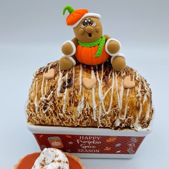 Pumpkin Spice Fake Bread & Tart Set with Gingerbread, Fall Tiered Tray Decor - Picture 2 of 7